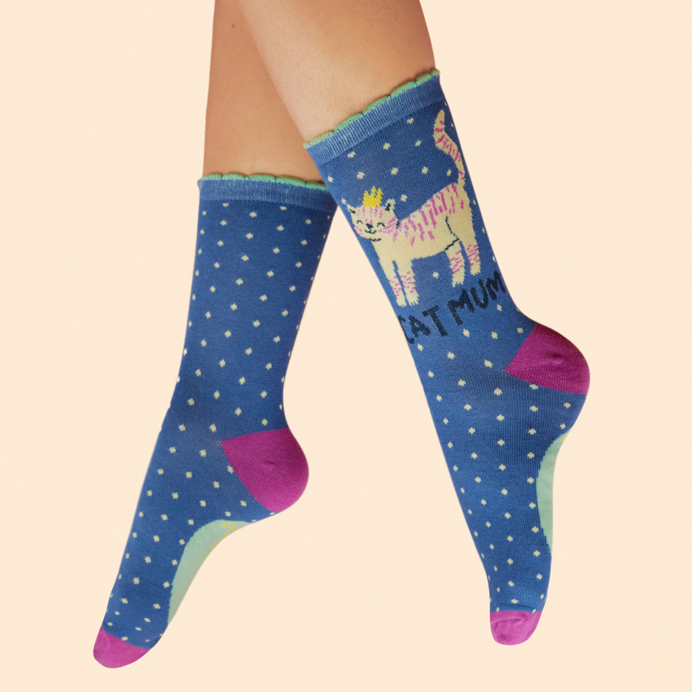 Ladies-Bamboo-Ankle-Sock-Cat-Mum-By-Powder-Design-SS25-SOC692
