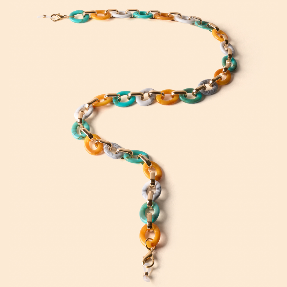 Ladies Turquoise & Mustard Link Sunglasses Chain By Powder Design SS25