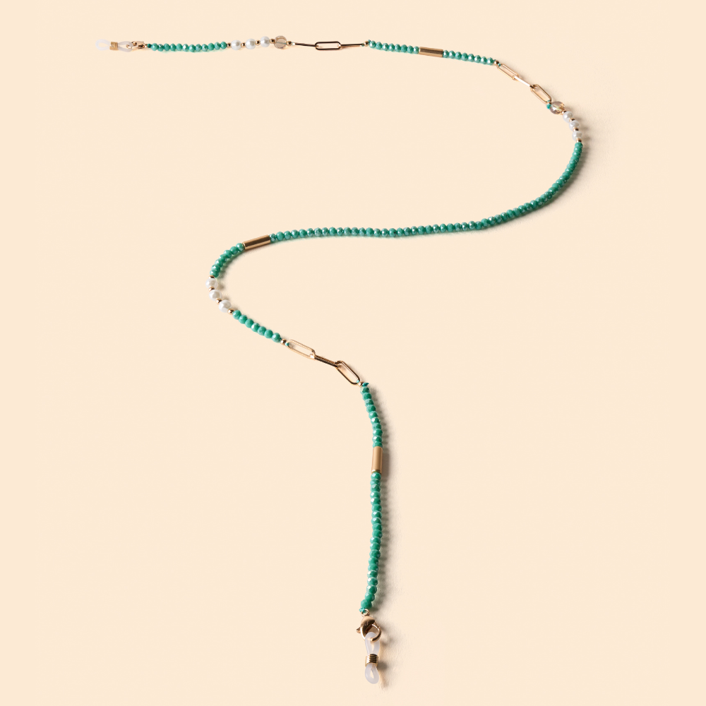 Ladies Turquoise & Pearl Beaded Sunglasses Chain By Powder Design SS25