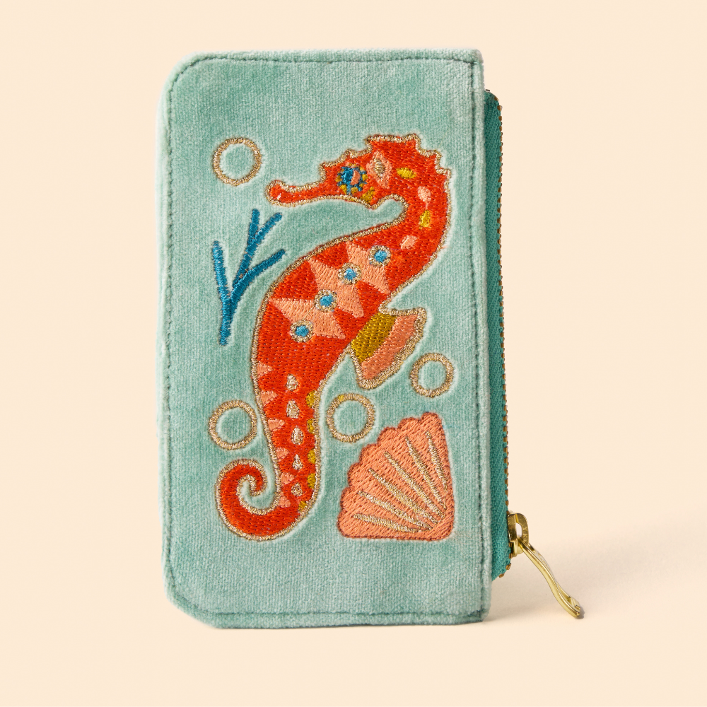 Ladies Velvet Card Holder Sparkling Seahorse By Powder Design SS25