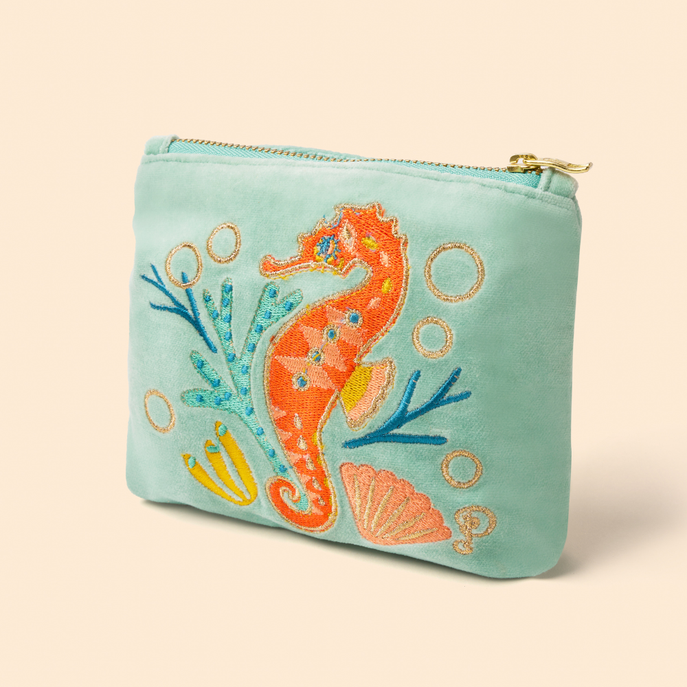 Ladies Velvet Mini Pouch Sparkling Seahorse By Powder Design SS25